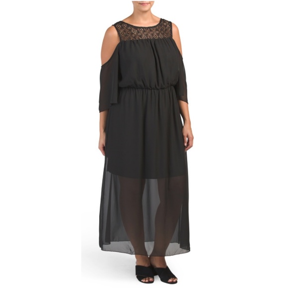 CLEARANCE Cold Shoulder Black Maxi Dress - Picture 1 of 3